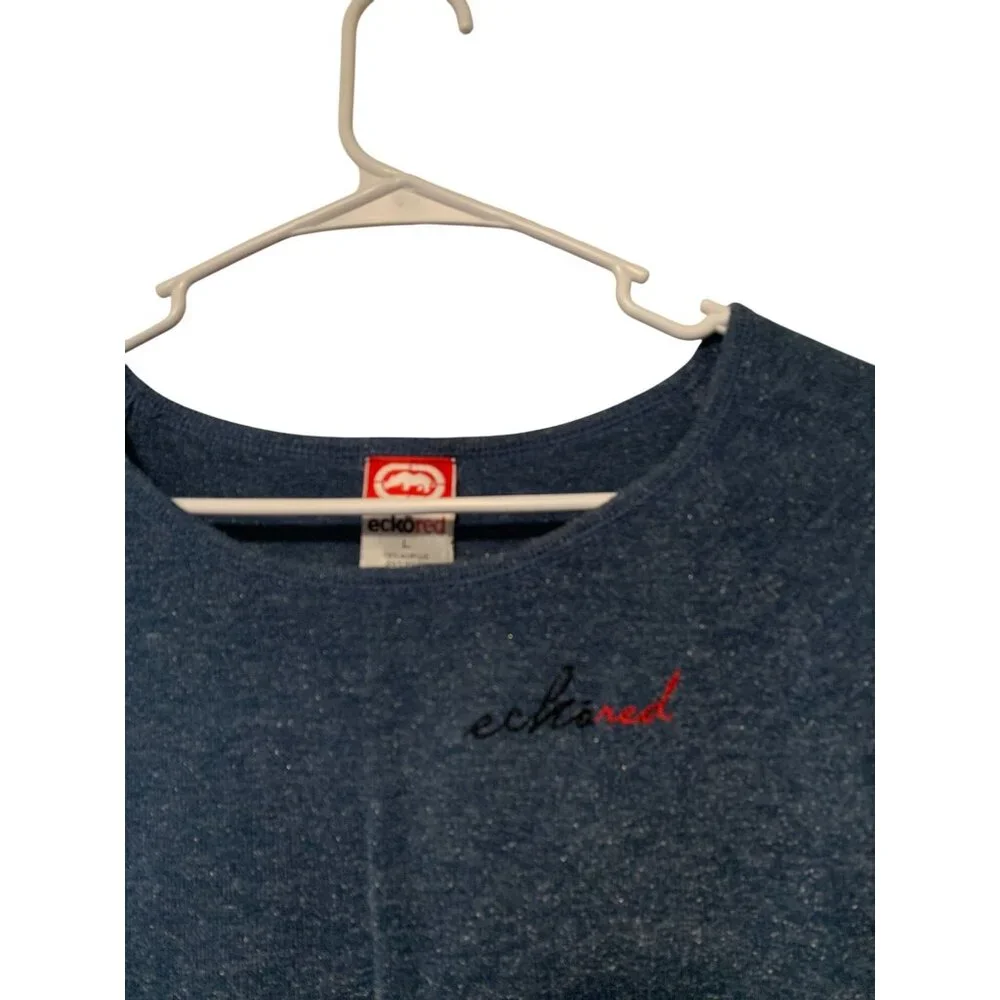 Ecko Red Womens Size Large 3/4 Pullover Sweater Blue Sparkle Round Neck - Picture 2 of 3
